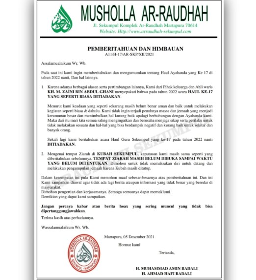 Informasi Haul Abah Guru Sekumpul