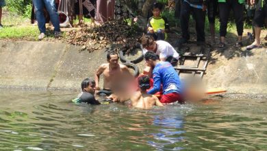 evakuasi bocah tenggelam di Irigasi Riam Kanan (foto:duta tv)