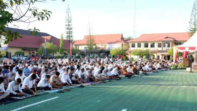 Pelaksanaan Shalat Idul Adha di Lapangan Mako Polda Kalsel