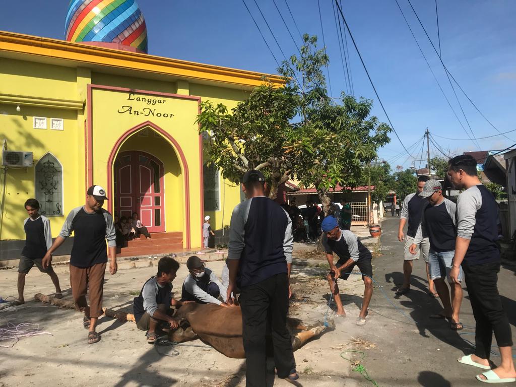 penyembelihan hewan kurban oleh warga Krisna RT 21 komplek Bumi Pemurus Permai (foto duta tv)