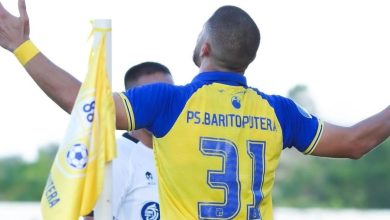 Murilo Mendez, pemain barito putera setelah melesatkan gol ke gawang PSS Sleman