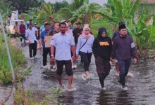 Jalan Kaki Lewati Banjir Setinggi Paha, Wagub Kalsel dan Istri Serahkan Bantuan ke Pelosok Desa